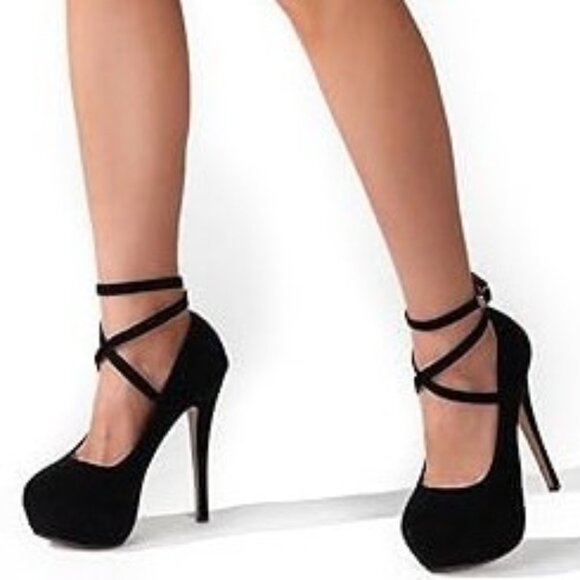 Women's Ankle Cross Strap Pumps Platform - Picture 1 of 10